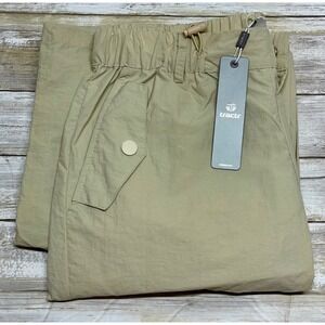 Tractr Womens Beige Nylon Wide Leg Cargo‎ Pants Drawstring Waist Size S New